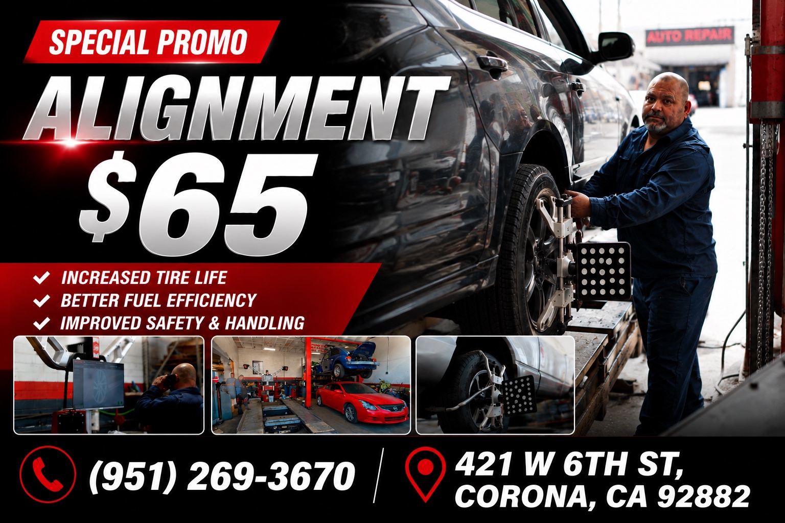 Alignment special promotion for Vélez Auto Repair
