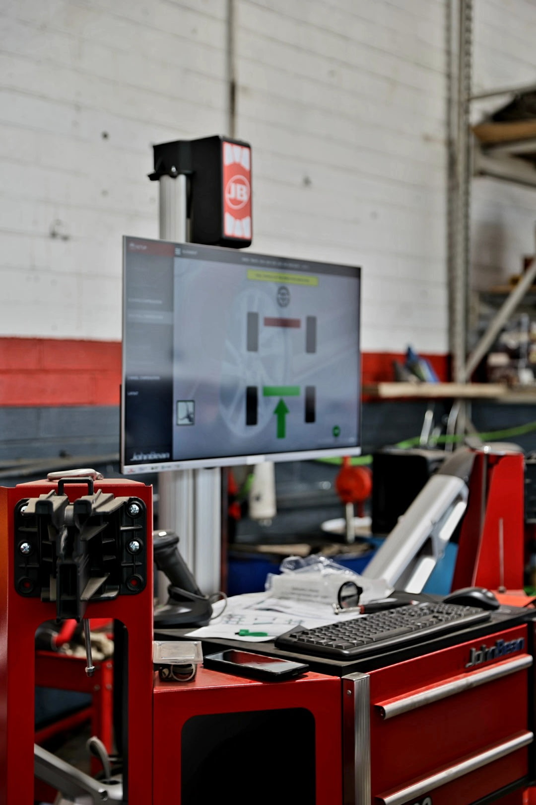Alignment machine at auto repair shop